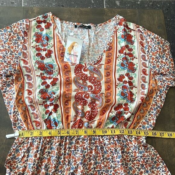 Prettygarden Boho Multicolor Printed V Neck Bohemian Maxed Dress - Picture 12 of 12